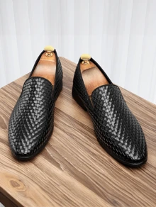 [Fast Arrival] Plus Size Men's Fashion Solid Color Shoe Cover Loafers, Comfortable And Non-Slip Casual Durable Rubber Sole Dress Shoes, Men's Shoes,Loafers,Men Dress Shoes - 黑色 - 查看 1