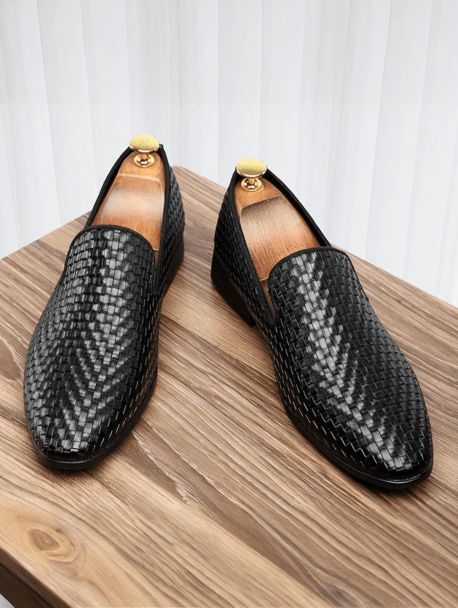 [Fast Arrival] Plus Size Men's Fashion Solid Color Shoe Cover Loafers, Comfortable And Non-Slip Casual Durable Rubber Sole Dress Shoes, Men's Shoes,Loafers,Men Dress Shoes - 黑色 - 查看 1