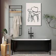 Chic Wtern Cowgirl Black & White Line Art Canvas  VintageInspired Framed Wall Decor, Minimalist Dign With Wooden Frame For Bedroom, Dorm, Apartment, Room Decor, 2D, Perfect For Room Decor - đóng khung - Xem 5
