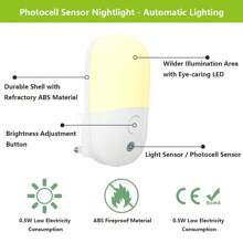 Night Light Plug In Wall,Aotomatic Night Light With Dusk To Dawn Sensor,2700K Warm White Light,ABS Three-Level Adjustable Light Control,LED Night Light For Hallway,Bathroom(Note: This Night Light AOTO Function Will Only Illuminate When Ambient Light Is Sufficiently Dim.) - UK Plug(220-240V) - View 9