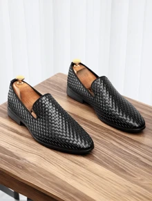 [Fast Arrival] Plus Size Men's Fashion Solid Color Shoe Cover Loafers, Comfortable And Non-Slip Casual Durable Rubber Sole Dress Shoes, Men's Shoes,Loafers,Men Dress Shoes - 黑色 - 查看 2