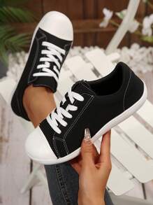 Zapatillas informales y cómodas para mujer con ajuste ancho clásico y cremallera lateral, apropiadas para pies anchos, versátiles para todas las temporadas - Negro - Ver 1