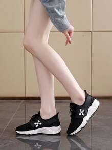 Women's Casual Sneakers With Lace-Up, Contrast Color, For Sports And Daily Wear, Summer