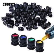 200 piezas/pieza Tazas de tinta para tatuajes con forma de calavera, tapas de contenedor de pigmento para maquillaje permanente desechables y creativas - Multicolor - Ver 10