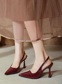 Women's Fashion Open Back Pointed Toe Super High Heel Pumps, Solid Color Slip-On Thin Heeled Dress Shoes, High Quality Plus Size Ladies Party Sandals, Spring/Summer