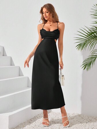 Women Solid Color Minimalist Sleeveless Backless Dress, Casual Everyday Wear, Party Dress, Wedding Guest Cocktail Dress