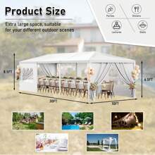 Carpa de fiesta blanca de 10X30 pies, carpas para exteriores para fiestas, resistente y impermeable, cenador de patio con 5 paredes laterales desmontables para bodas, barbacoas, eventos, fiestas de cumpleaños, vacaciones, jardín y Navidad - Blanco - Ver 5