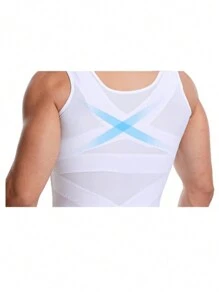 Corsé de malla transpirable para hombre, moldeador de pecho, ajustable, con barriga cervecera, invisible - Blanco - Ver 4