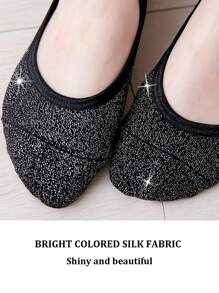 1 Pair Shiny Anti-Slip Yoga Socks With Exposed Instep, Silver Thread Silicone Sole Ballet Pilates Socks, Thin Soft Flexible Sole - Black - View 3