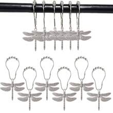 12 件蜻蜓装饰浴帘挂钩，采用春季昆虫主题金属材质，防水防锈，房间装饰浴室配件，返校秋季装饰浴室装饰