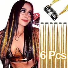 6 Stücke Haar Tinsel Clip, Tinsel Haarverlängerungen, Fairy Haar Tinsel, glitzernde Haar Strähnen 20 Zoll Haar Tinsel, hitzebeständig