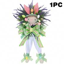 1PC Easter Bunny Wreath For Front Door Or Wall Artificial Rabbit Wreath Spring Wreath Easter Decor Outdoor Indoor Hanging Wreath