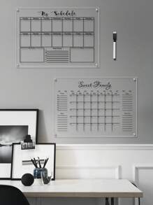 1pc Reusable Dry Erase Calendar, 3D Transparent Acrylic Weekly Meal Planner, Organizer Board, Whiteboard For Home Office, Monthly Date Display