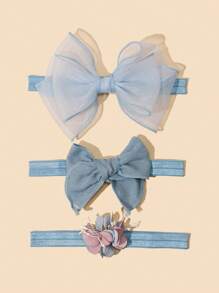 Set de 3 diademas suaves de flor y lazo azul para niña, regalo perfecto para niñas - Azul - Ver 2
