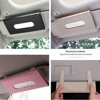 Car Tissue Box Car Sun Visor Hanging Storage Box Holder Auto Interior Sun Visor Hanging Paper Towel Car Upholstery Accessories