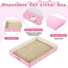 5pcs Disposable Cat Litter Box Foldable Paper Kitty Tray Small Lightweight Cardboard Box Water Proof For Indoor Low Entry Easy Disposal Non Clumping Nice Absorption Portable - Baby Pink - View 3