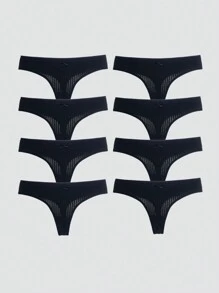 8Pcs/Set Women's Cotton Low-Rise Panties Thongs Underwear Comfortable Breathable Female Lingerie - 黑色 - 查看 5