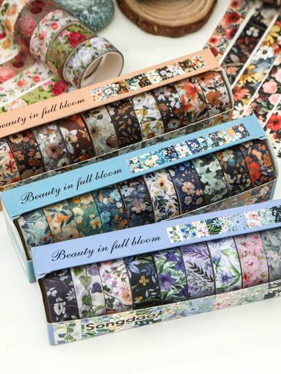 10 Rolls Of Vintage Bright Floral Pattern Washi Tape Set - Beautiful DIY Decorative Self-Adhesive Strips For Scrapbook Diary Decoration Washi Tape, Handmade Gifts For Friends Back To School