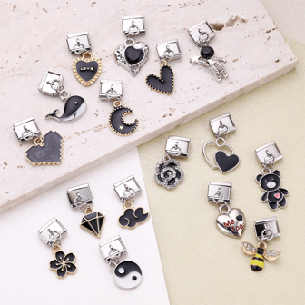 1 PIEZA Componentes de pulsera con módulo italiano de acero inoxidable, con colgante de la serie negra, para hacer joyas de pulseras y collares, se puede combinar libremente con diferentes estilos