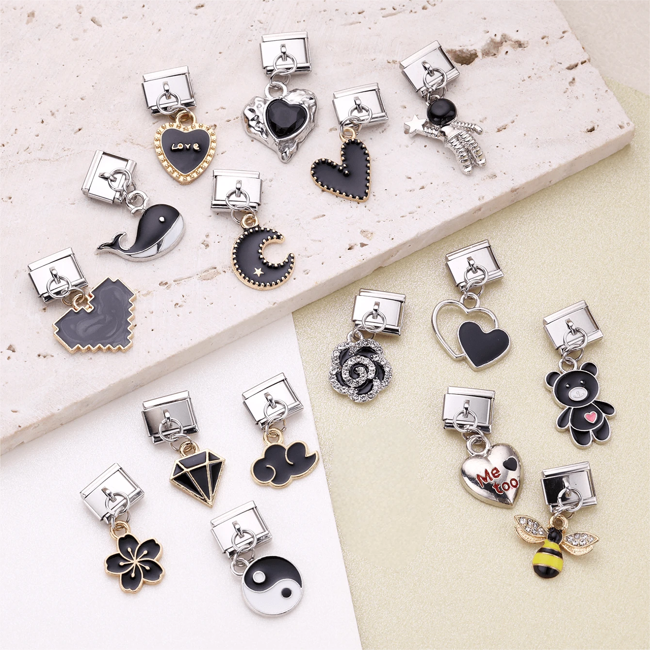 1PC Linh kiện vòng tay mô-đun Ý bằng thép không gỉ, có mặt dây chuyền Series màu đen, tự làm đồ trang sức cho vòng tay vòng cổ, có thể kết hợp tự do với nhiều phong cách khác nhau - màu đen - Xem 1