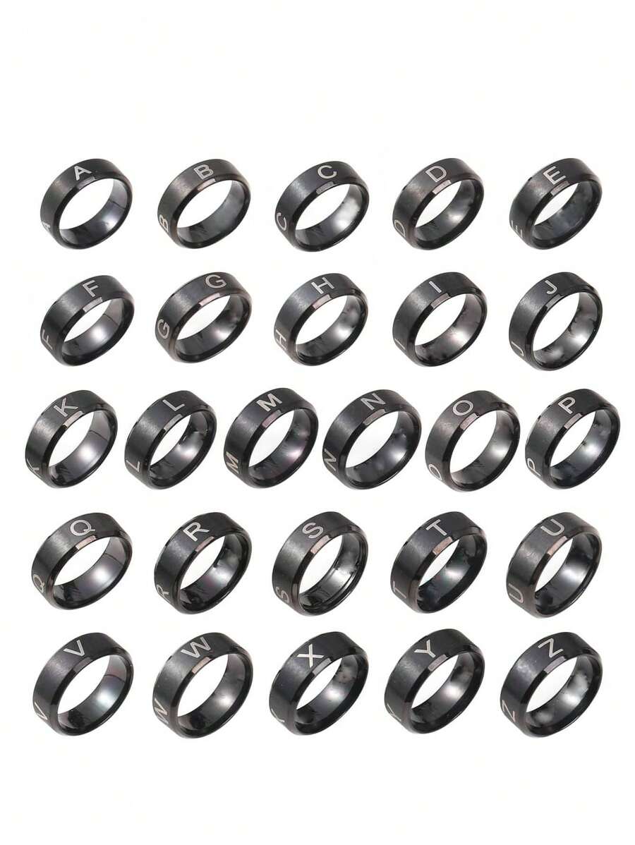 Hipoem 1 时尚简约字母单戒指适合男女日常搭配使用节日首饰情人节礼物珠宝戒指,妈妈,母亲,母亲节,礼物 - 黑色 - 查看 1