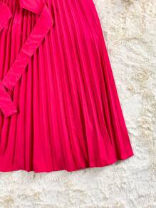 Pleated Midi Dress With Elastex Waist - Hot Pink - View 2