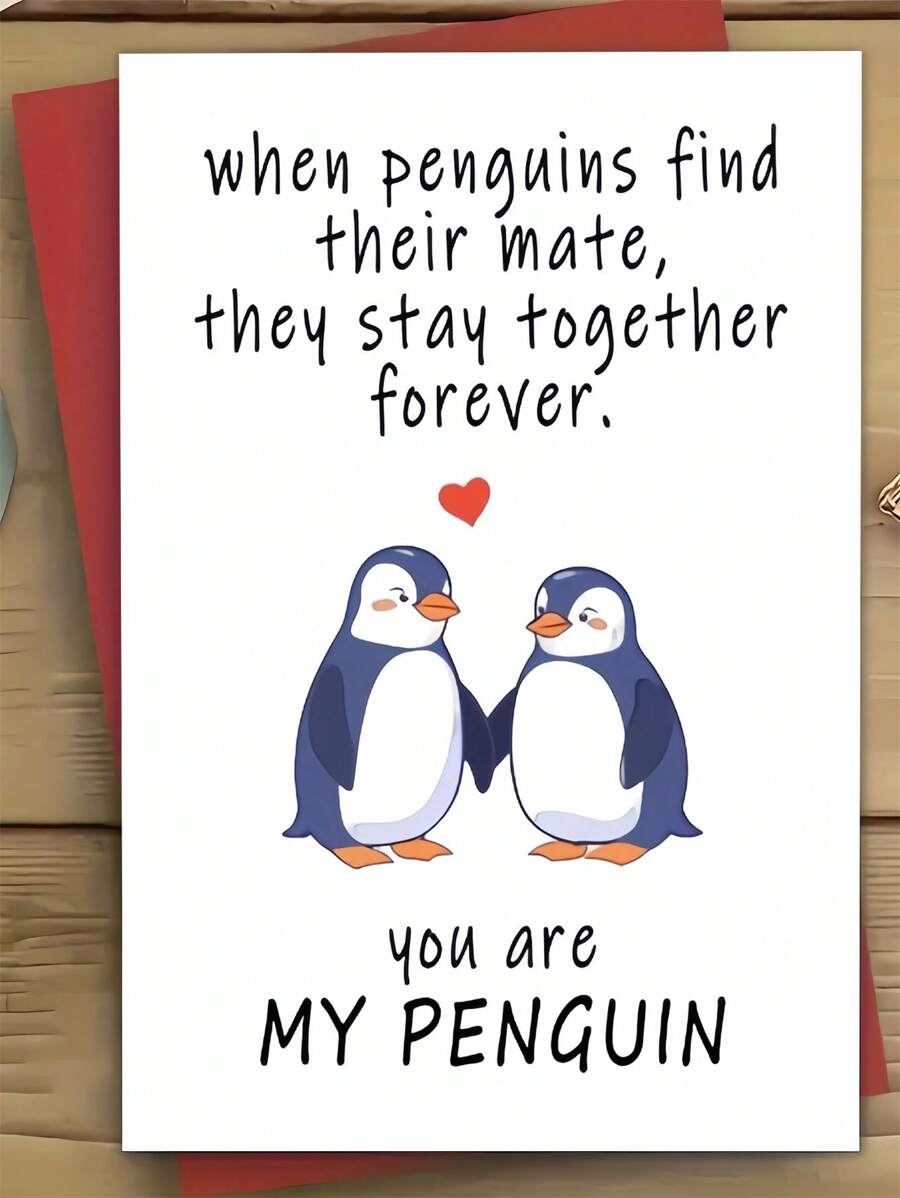 1 pieza Tarjeta de felicitación romántica con diseño de pingüinos enamorados - "Eres mi pingüino" - Ideal para aniversario, Día de San Valentín, compromiso, boda, cumpleaños - Regalo perfecto para parejas