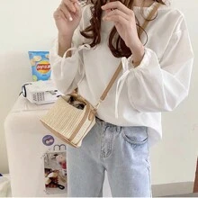 Straw Crossbody Bag - Màu be - Xem 7