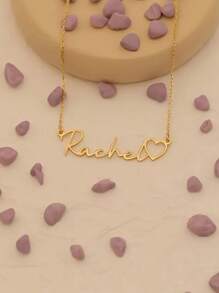 1PC 18K Gold-Plated Stainless Steel Elegant Bohemian Style Personalized Name Pendant Necklace - Heart-Shaped Name Plate Jewelry, Suitable For Women To, Is An Ideal Choice For Gifts And Parties. - Multicolor - View 3