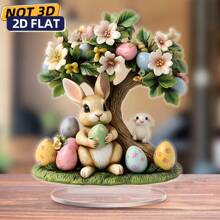 1 pieza Decoración de escritorio de conejo de Pascua estilo bohemio, accesorios decorativos 2D acrílicos multifuncionales, diseño de flor y árbol de Pascua a la moda, decoración del hogar multifuncional, con efecto de vidrio de colores, adecuado para festividades de Pascua, regalos ideales para aniversario, San Valentín de Pascua y Año Nuevo