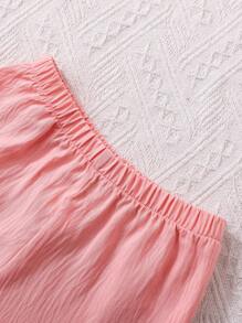 2pcs Baby Girls Sweet Net Yarn Floral Print Pink Camisole And Shorts Set, Suitable For Outdoor, Indoor, Holiday Wear, Summer - Pink - View 6