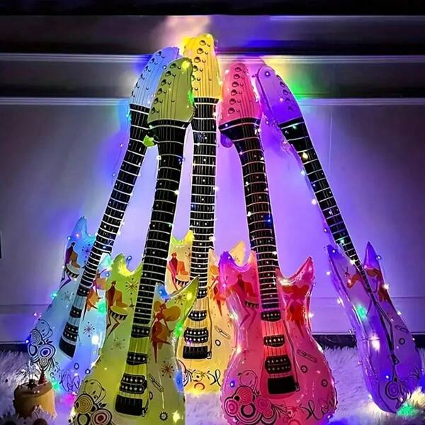 5pcs Rock Inflatable Guitar Air Balloons - Multicolor Foil, Suitable For Disco Party, Birthday And Music Theme Events - Disco Balloons, Hip-Hop, Nightclub, Carnival Party Decor