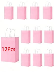 12个8英寸橙色礼品袋，带提手，牛皮纸材质，适用于生日、婚礼、情人节、单身派对、新娘送礼会、婚礼回礼、圣诞礼物、圣诞包装、圣诞袋、派对袋、单身派对及其他场合。 - 粉色 - 查看 7
