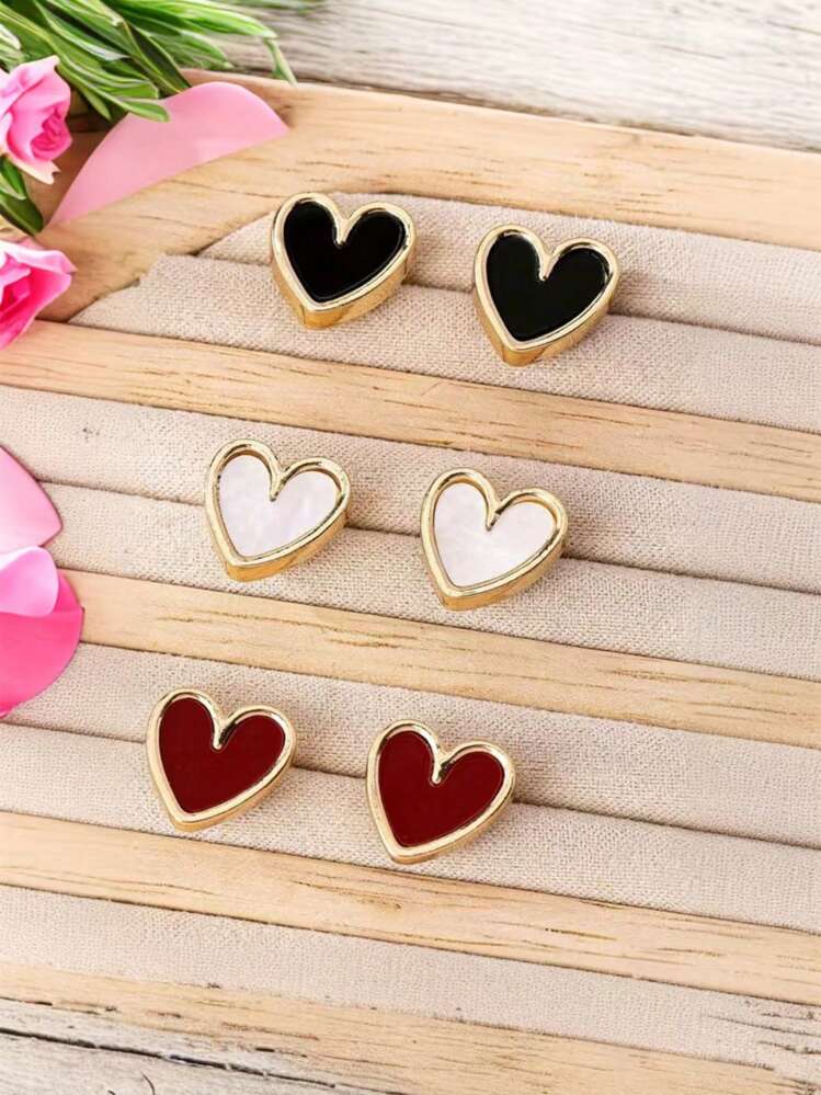 1 par / 3 pares de elegantes, encantadores y lindos pendientes de aro de aleación, pendientes de botón con forma de corazón a la moda y dulces, versátiles para el transporte y uso diario, nuevos artículos llegados para San Valentín, mamá, madre, Día de la Madre, regalo - Multicolor - Añade 13