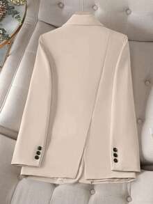 Plus Size Women's Solid Color Single-Breasted Casual Commuter Blazer, Thin Lapel Collar Long Sleeve, Autumn - Apricot - View 2