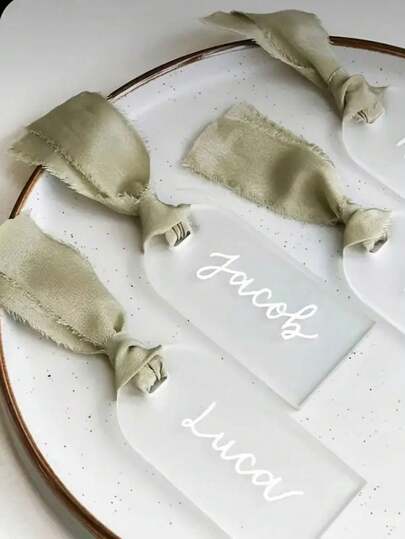 10pcs Frosted Transparent Acrylic Wedding Name Tags, Blank Place Card Holders, Table Signs For DIY, No Ribbons Gifts Birthday Graduation Birthday Decorations Party Decorations Bachelorette Summer Beach Back To School School Supplies Room Decor