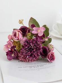 1 ramo de flores de rosa artificiales, bolas bordadas de seda, adecuadas para bodas, hogar, restaurante, dormitorio, decoración de jarrones, fiestas, cumpleaños, escenas de boda, flores, regalos del Día de San Valentín, materiales DIY de Año Nuevo, temporada de graduación y talla grande ocasiones. - Rosa Fucsia - Ver 3