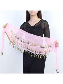 Fajilla Belly Dance Monedas Danza Árabe Chifon Falda Zumba - rosa - Ver 2