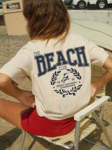 Camiseta de manga corta con cuello redondo y estampado gráfico informal para niñas preadolescentes, top de verano
