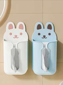 1 pièce Boîte à mouchoirs multifonctionnelle en forme de lapin, étagère de rangement murale, support de boîte à mouchoirs sans perçage pour salle de bain, décoration de salle de bain, organisateur de salle de bain, décoration d'automne, rentrée des classes