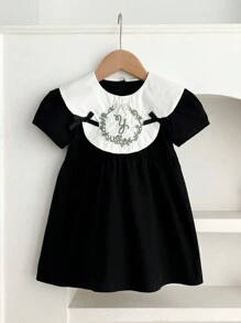 Vintage Embroidered Short Sleeve Princess Dress For Young Girl, Summer - Black - View 2