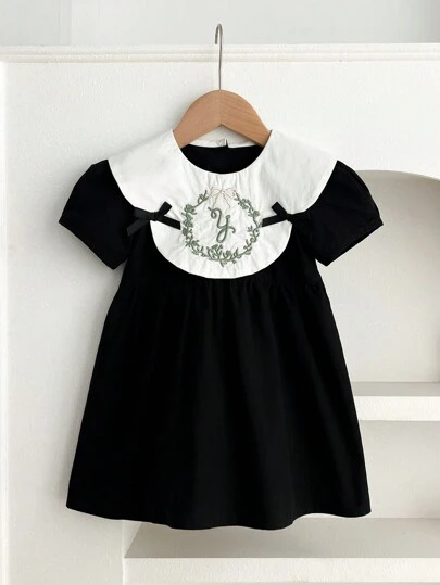Vintage Embroidered Short Sleeve Princess Dress For Young Girl, Summer