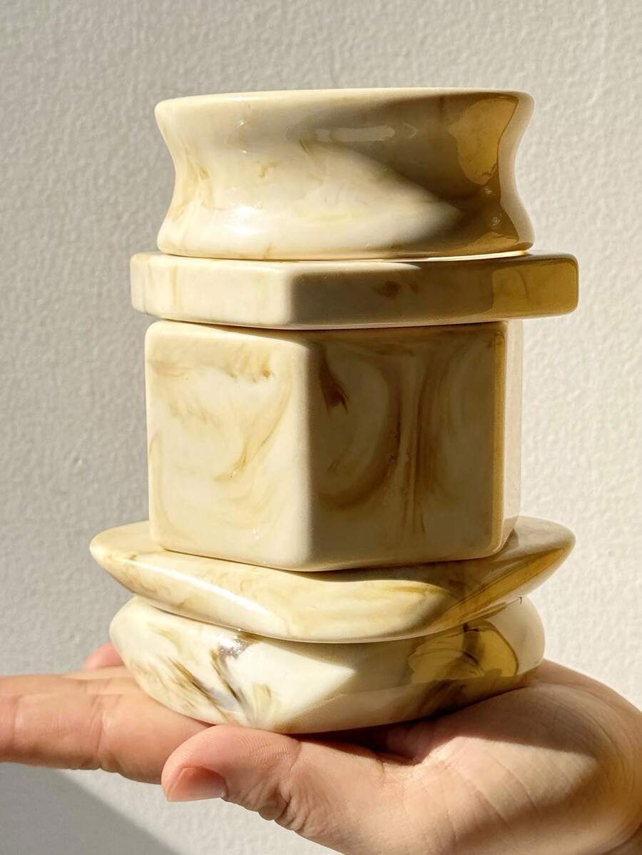 1 件米色扎染厚六角形树脂手镯，时尚复古优雅女士珠宝配饰，适合派对、秋冬