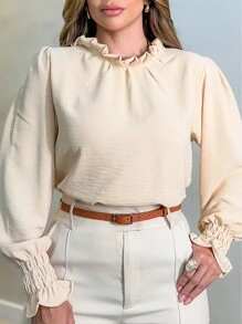 Women Blouses - 米色 - 查看 3