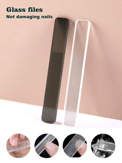 1pc Glass Nail File, Glass Nail File, Black And Clear Colors,Fingernail Files For Natural Nail Double Sided Etched Glass Filer Professional Manicure Nail Tool Czech Glass For Women Girls