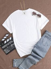 Dames Lente/Zomer Casual Bruinen Straatmode Duivelsmasker Grafische Letter Print Ronde Hals Korte Mouw T-shirt Top