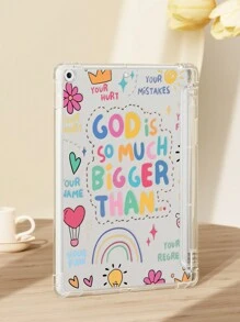 1 件简单标语和可爱图案透明保护壳，平板电脑保护套兼容 iPad 10.2、iPad Pro 11" 2021/2020/10th Gen、iPad Mini 4/5/6、Galaxy Tab A8 10.5" 2022、Matepad 10.4/Tab，带铅笔槽，自动睡眠/唤醒功能 - 彩色 - 查看 3