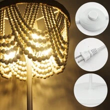 Elegant Bohemian 3-Light Beaded Floor Lamp - Antique White Wooden Beads With Golden Accents, Rustic Standing Pole Light For Living Room, Bedroom, Office (Bulbs Not Included) - 查看 5