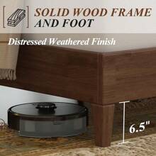 Wood Platform Bed Frame With Upholstered Tufted Headboard – Solid Wood Construction, No Box Spring Required - 核桃 - 查看 8