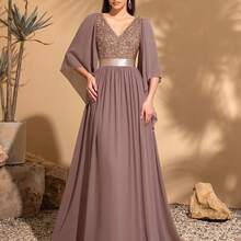 Damska wyszczuplająca sukienka formalna z dekoltem w serek, na bankiet, do organizacji przyjęć, na fotografię, do tańca, na imprezę, na wesele, na wieczorową suknię, na wesele